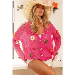 BiBi Flower Patches Open Knit Sweater Cardigan